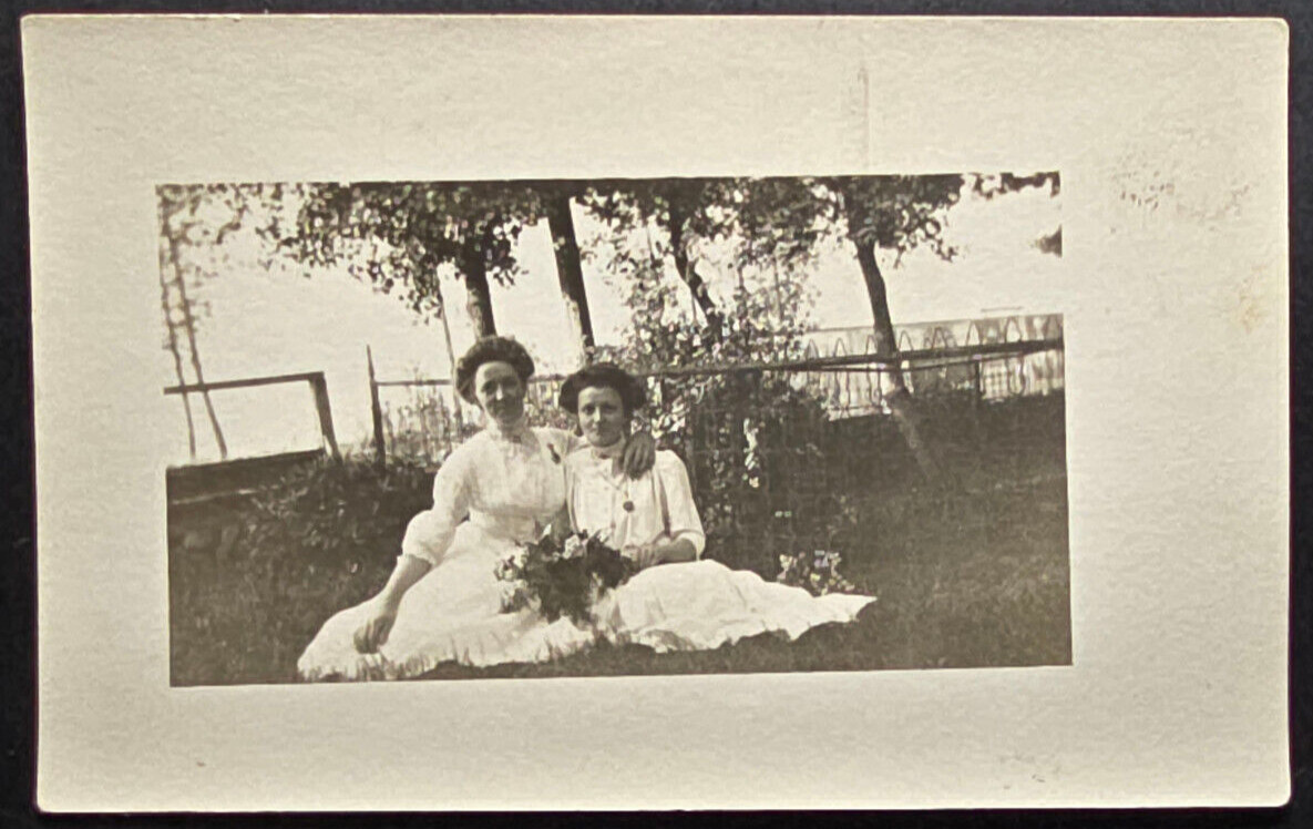 Antique RPPC Two Women Sitting Outdoors Early 1900s Velox Photo Postcard