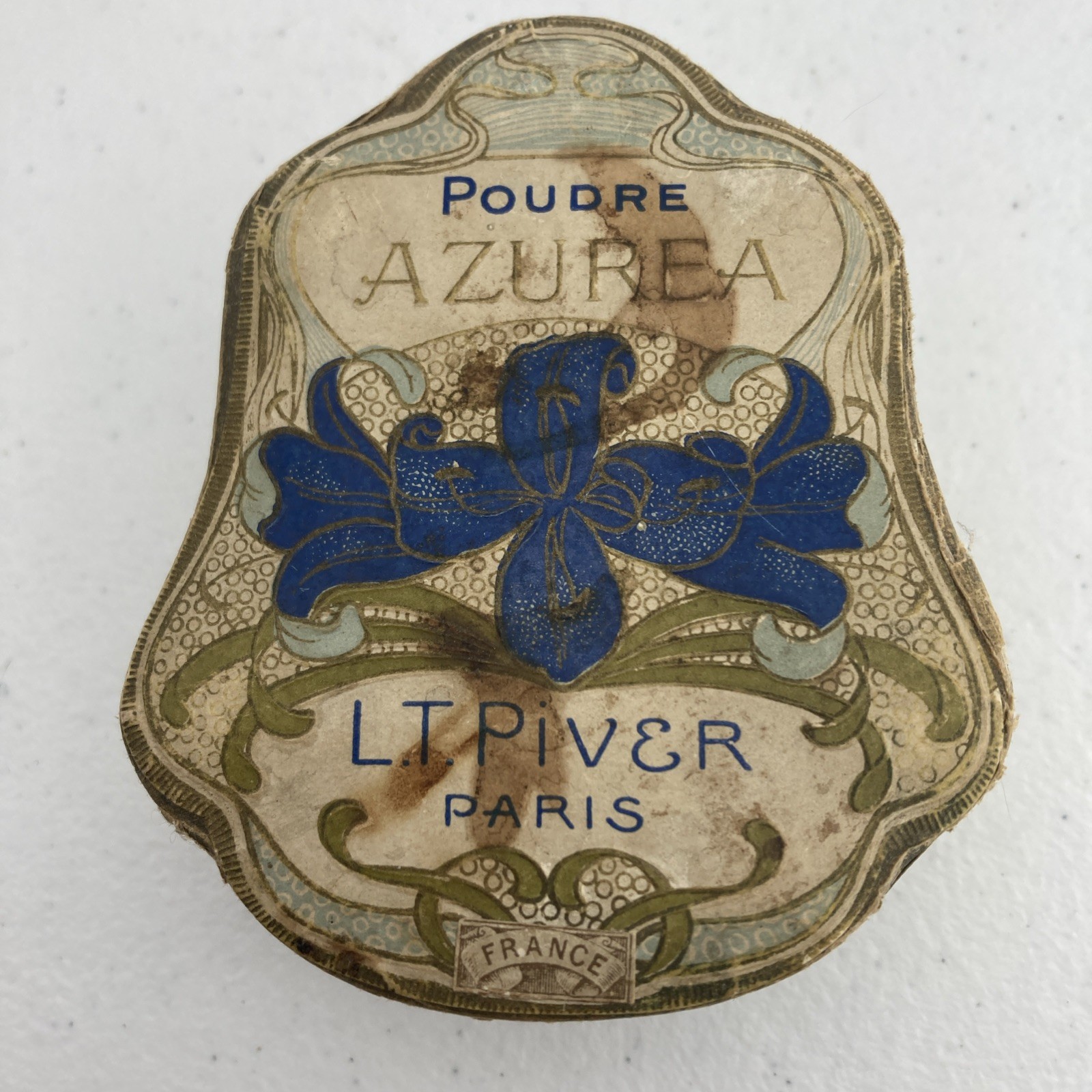 Art Nouveau Antique French Face Powder Box LT PIVER Paris Azurea Imperfect Look