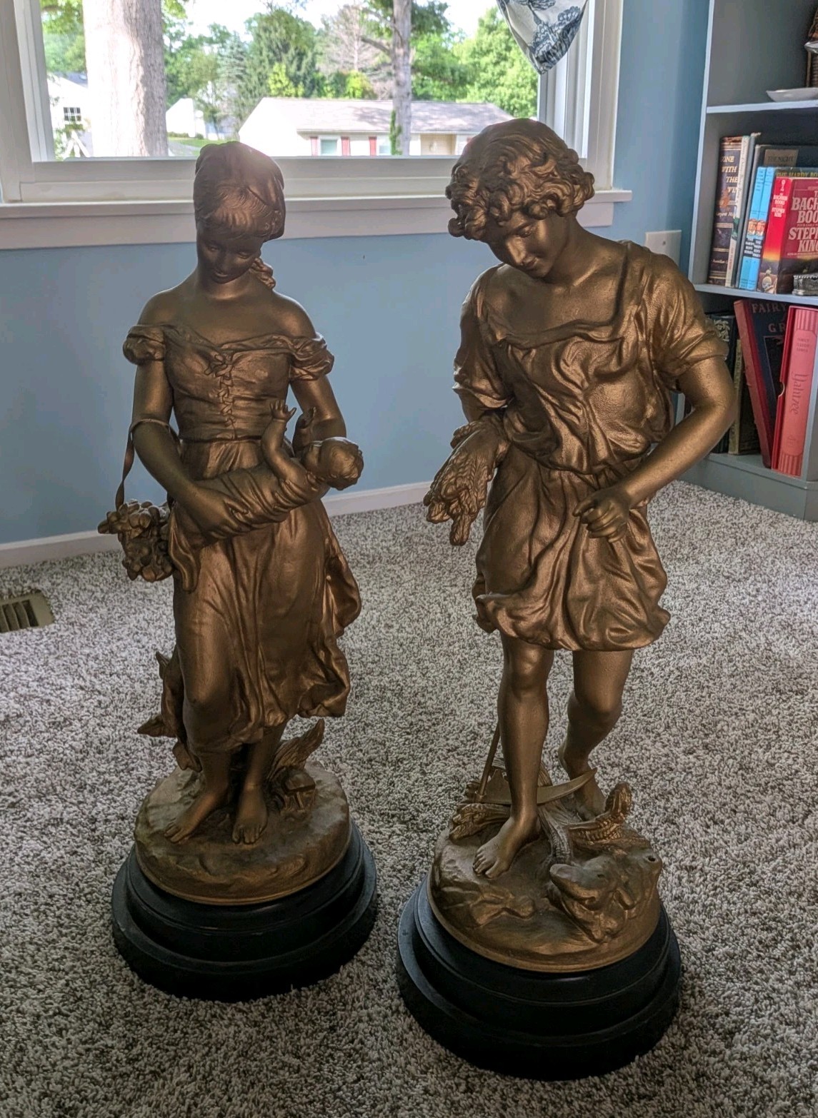 Large Cast Metal Victorian Boy Girl Statues Pair Bronze Finish Local Pickup Only