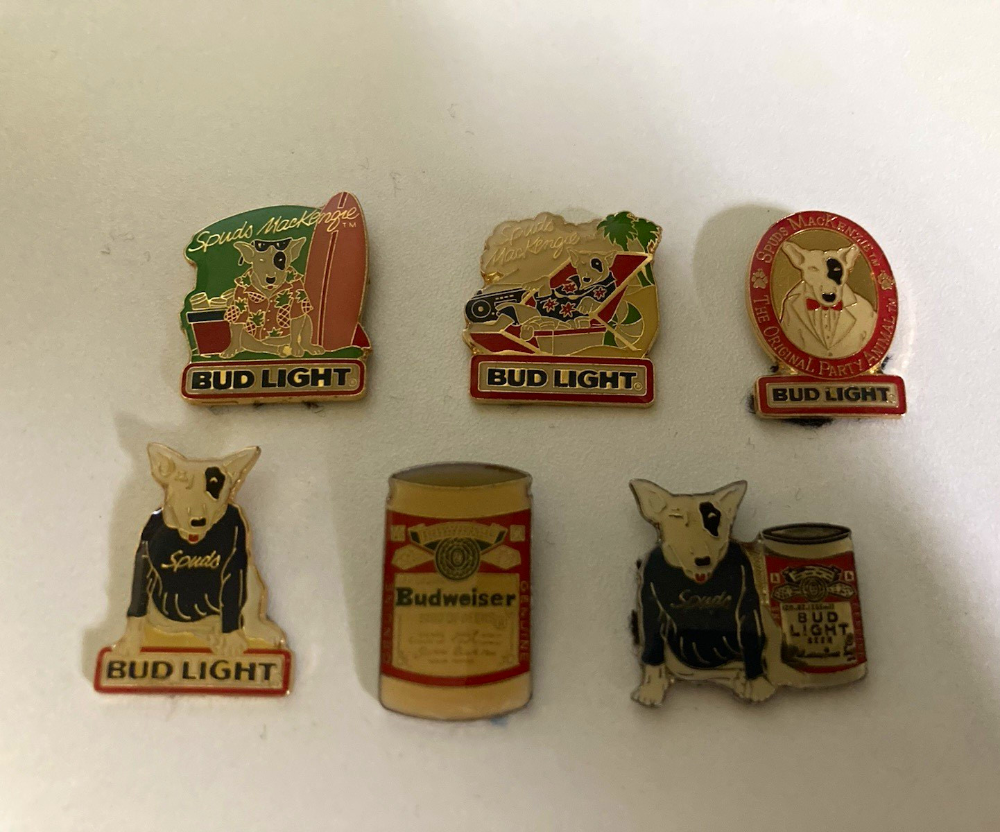 Bud Light Spuds MacKenzie Breweriana Enamel Pin Lot of 6 Lapel Pins -No Pin Post