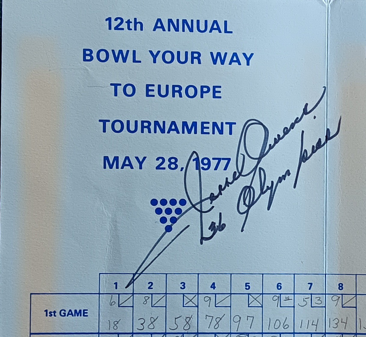 Jesse Owens Signed Autographed Bowling Tournament Scorecard - JSA LOA