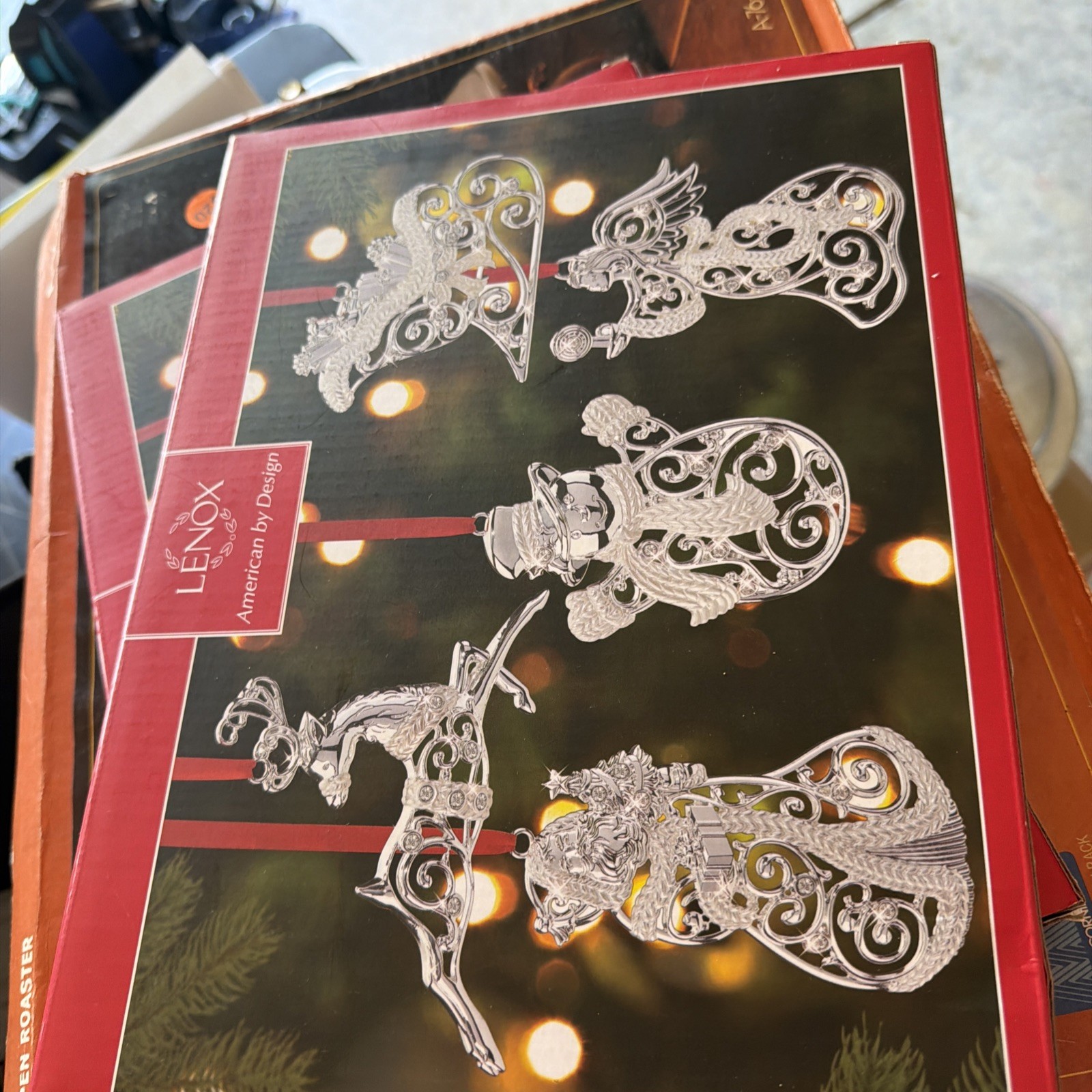 New Lenox Sparkle Scroll Jewel Silver Frosted Multi 4.4” Ornaments Set of 5