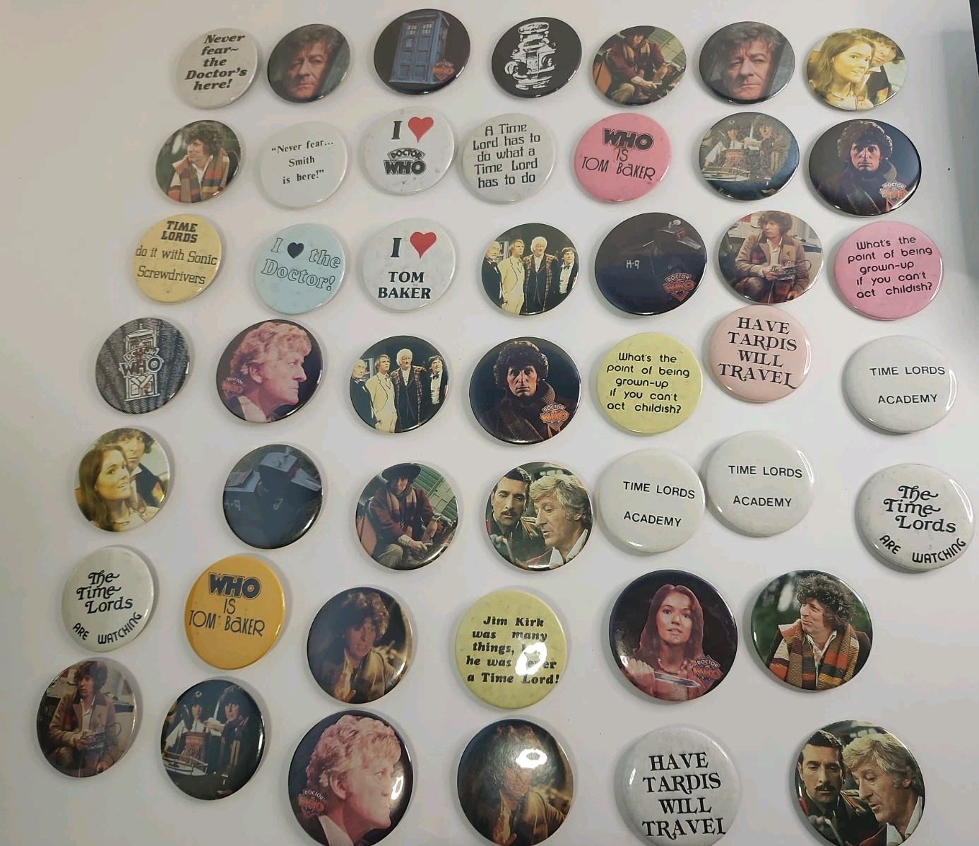 Vintage 1980's Set of 47 BBC Licensed DOCTOR WHO 1.25  Inch Buttons Pins