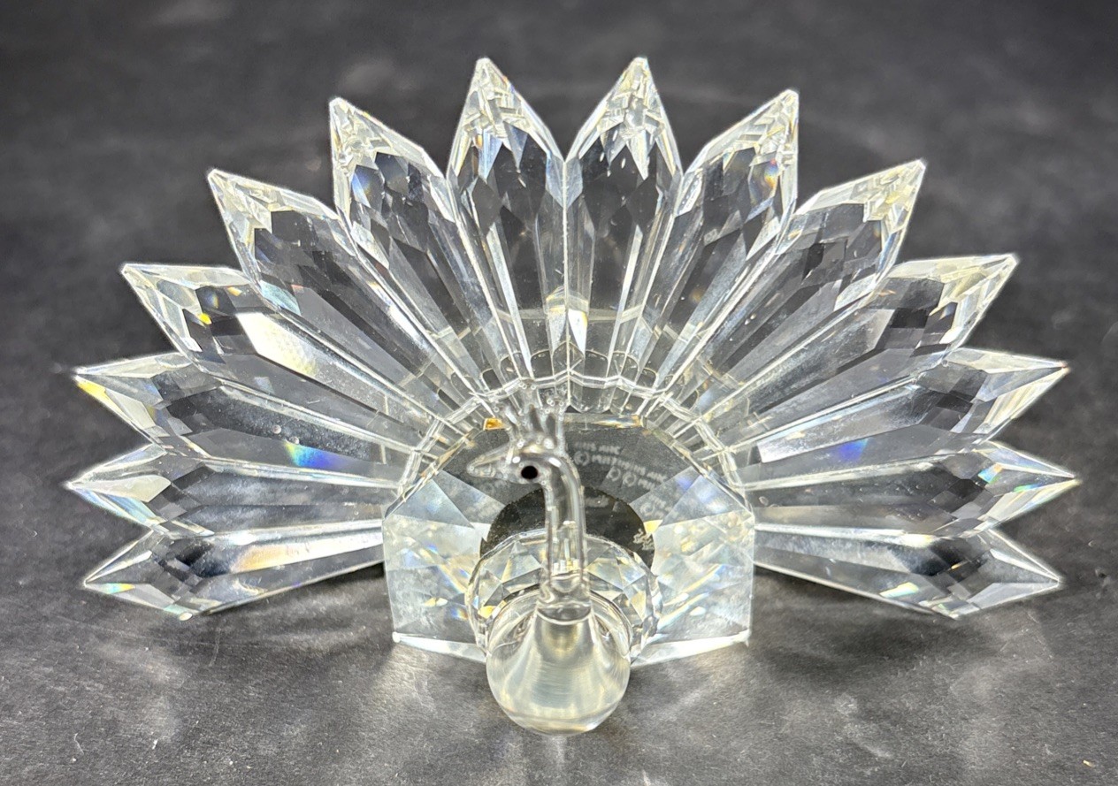 Vintage 1983 Iris Arc Lead Crystal Peacock Figurine Large Fan Tail 4.25