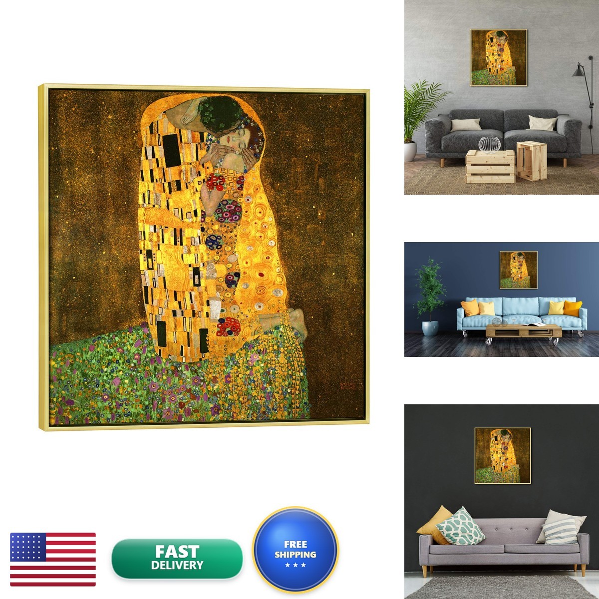 Wieco Art Framed Art Kiss By Gustav Klimt Famous Oil Paintings Reproductions