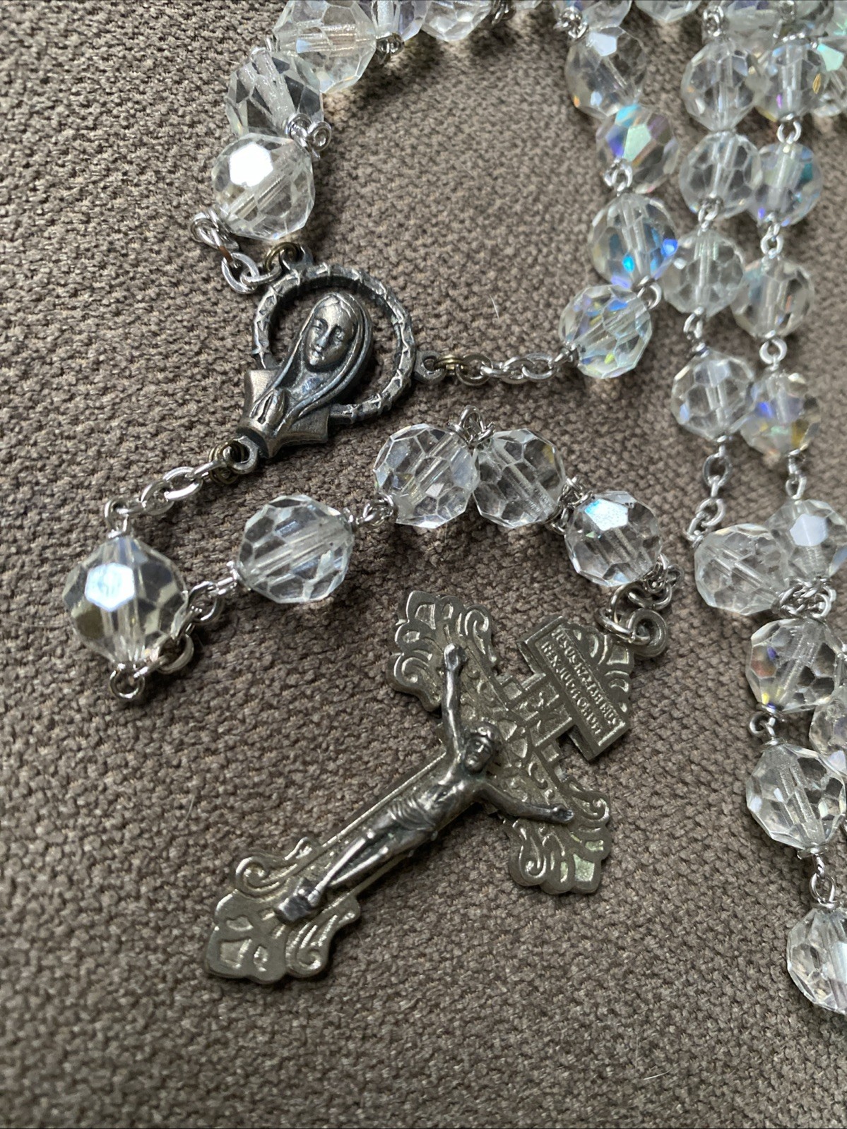 Vintage Large Size Swarovski Crystal Rosary Large Crucifix Extra Long 36”+7”