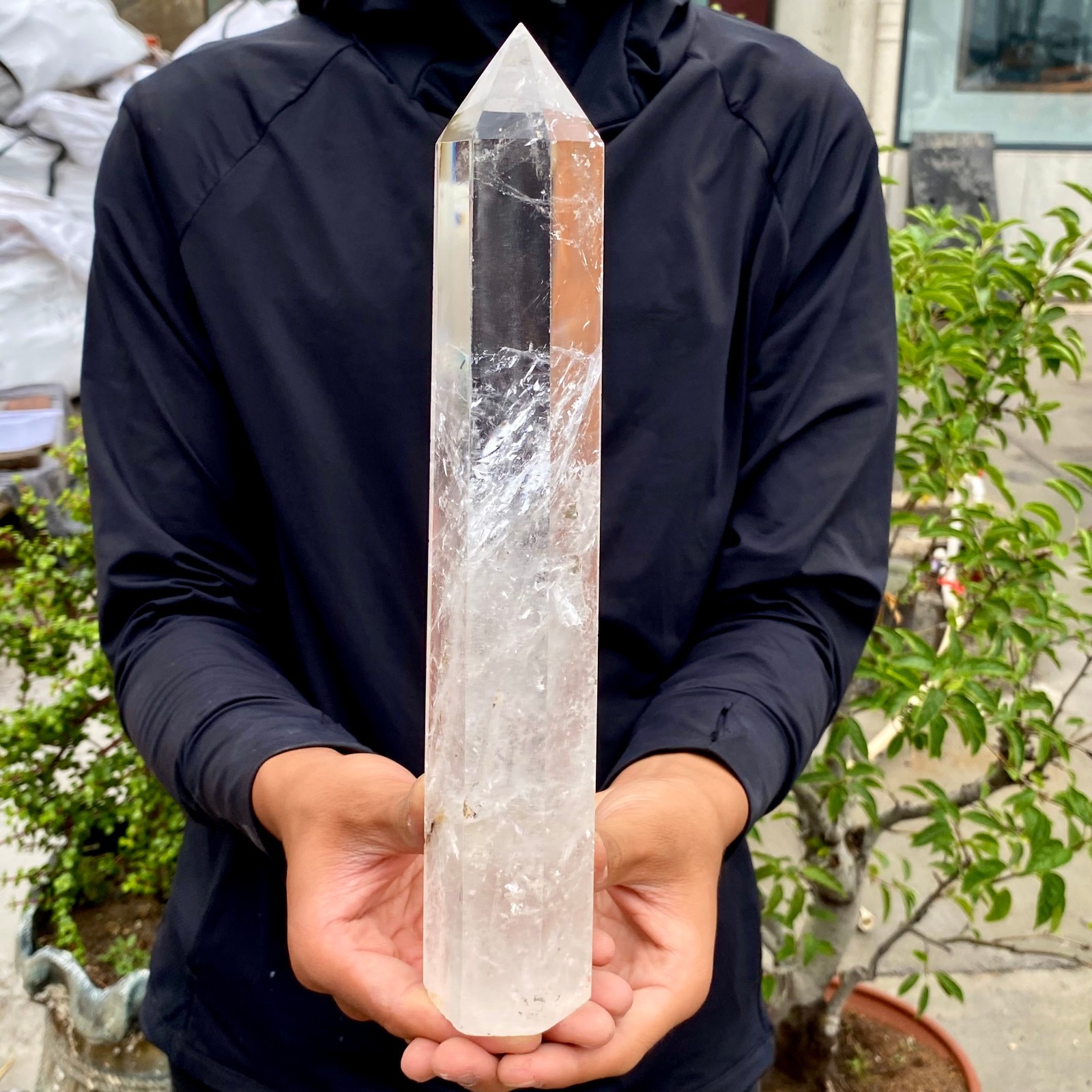 2.4LB Large Natural Clear White Crystal Obelisk Transparent Quartz Energy