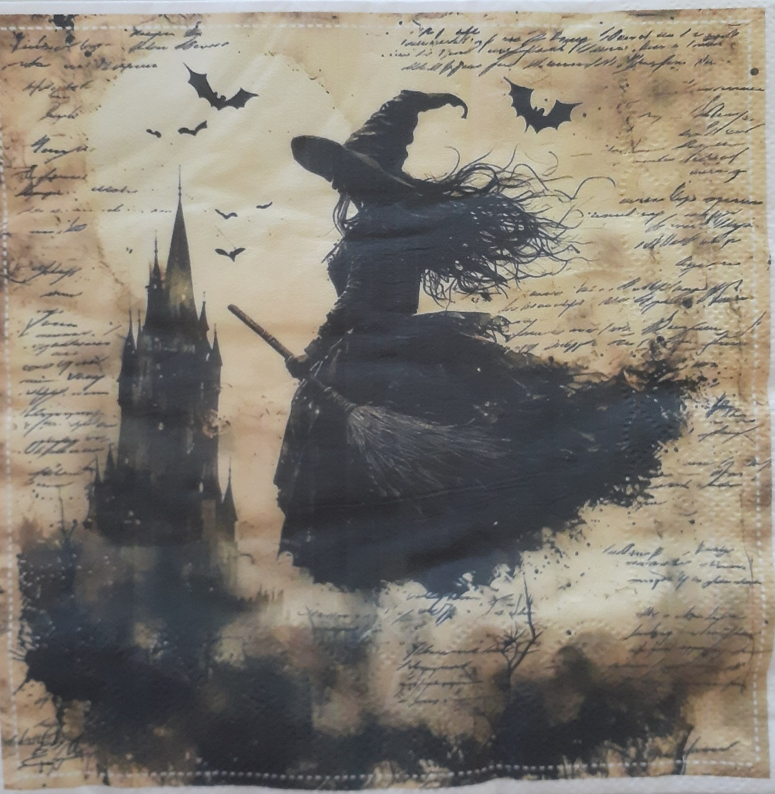 2 individual Paper Decoupage NAPKINS -FLYING WITCH HALLOWEEN  1 MOTIF
