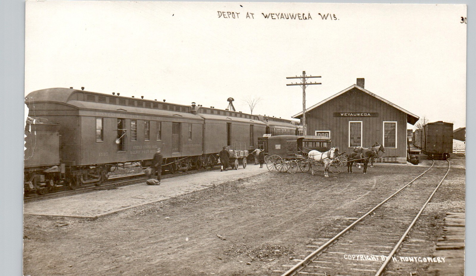 RAILROAD DEPOT weyauwega wi c1910 postcard wisconsin real photo rppc train
