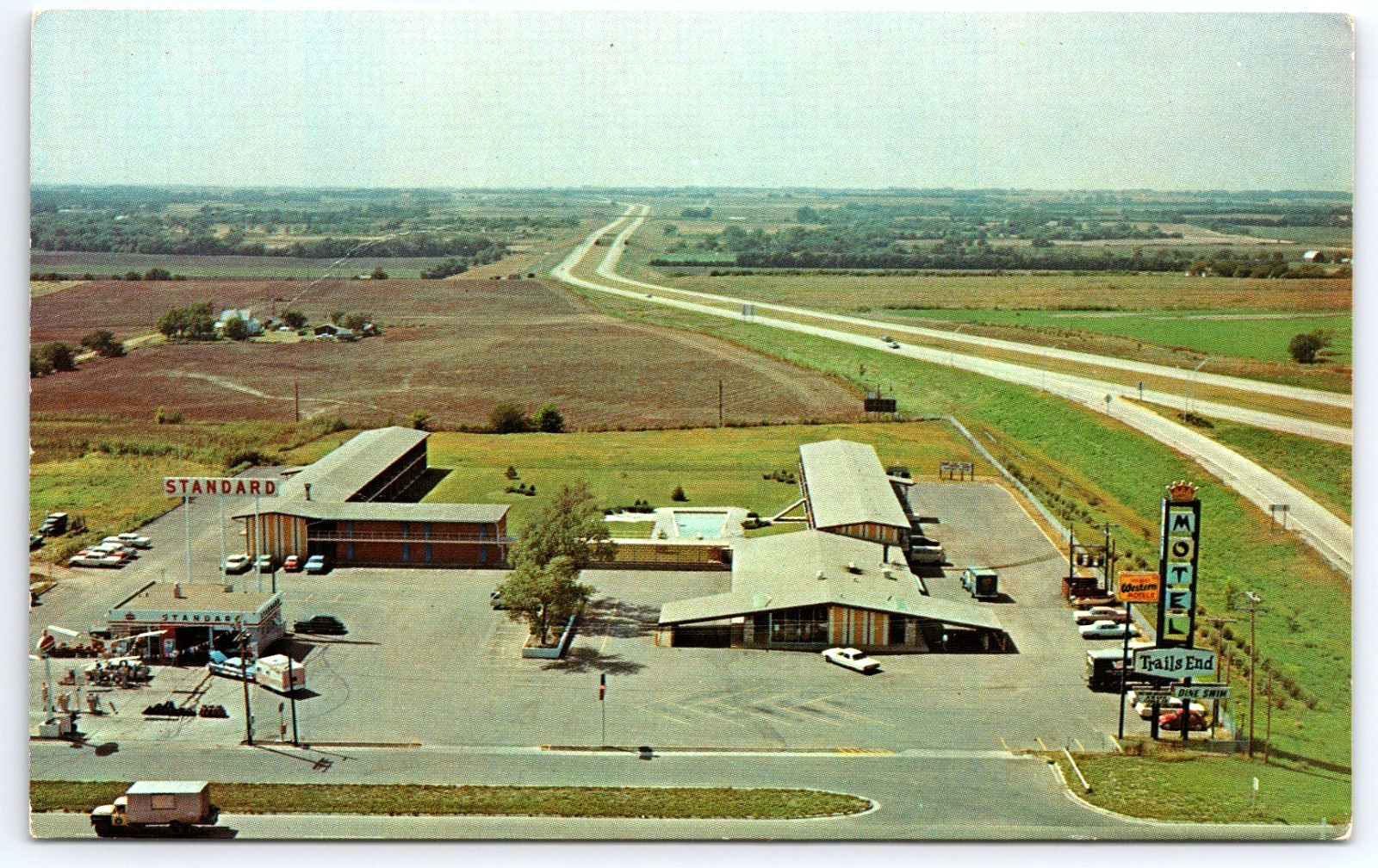 Abilene Kansas Trails End Motel And Standard Gas Station Vintage Photo Postcard