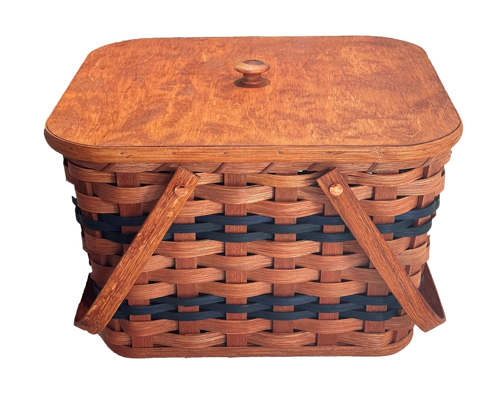 Amish Small Picnic Basket With Solid Oak Lid and Swinging Handles