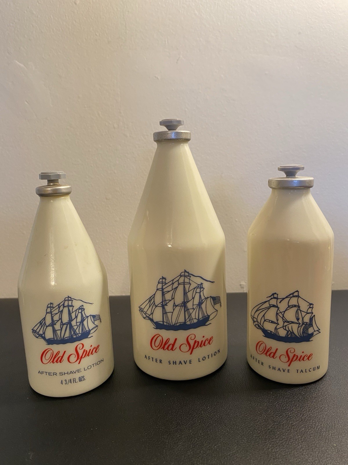 Set Of 3 Vintage Old Spice Milk Glass Bottles 