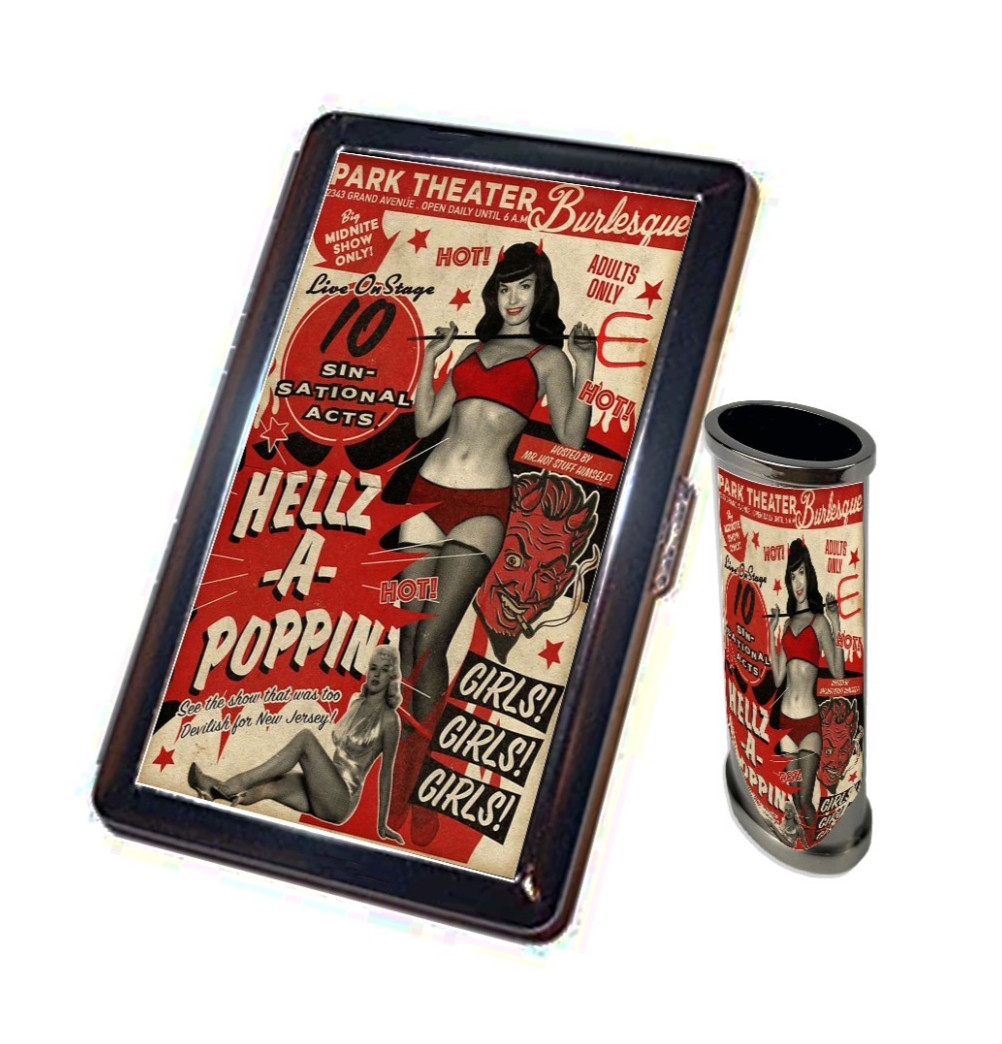 Bettie P. cigarette case and lighter sleeve set Hellz-a-Poppin'