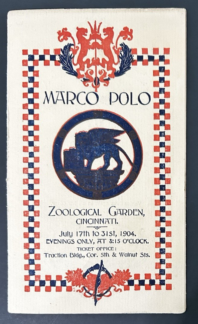 Vintage Marco Polo Cincinnati Zoological Gardens 1904 quad fold brochure - VG+