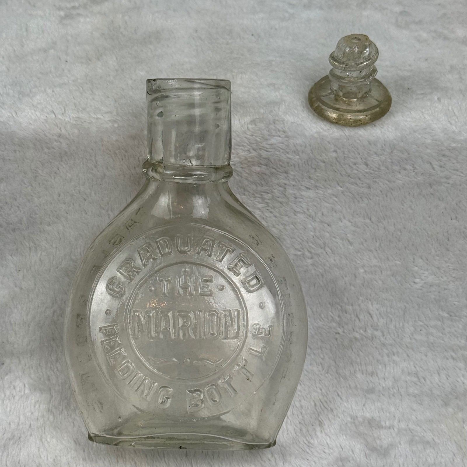 Antique The Marion Graduated Feeding Bottle Clear Glass Screw Stopper Vtg 6 Inch