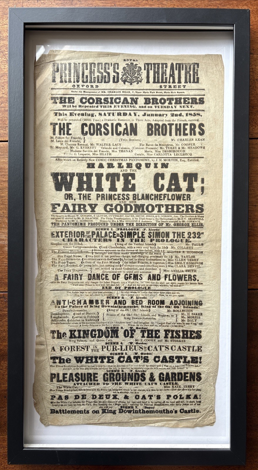 Antique Playbill Princess’s Theatre Corsican Brothers Harlequin White Cat 1858