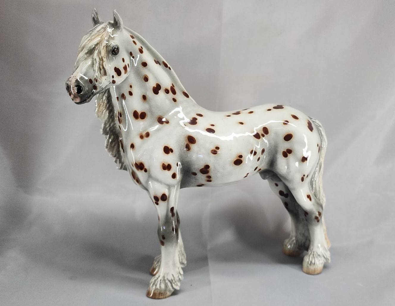 Cheval Ceramics Porcelain Fresian Brown and White Appaloosa Leopard Draft Horse