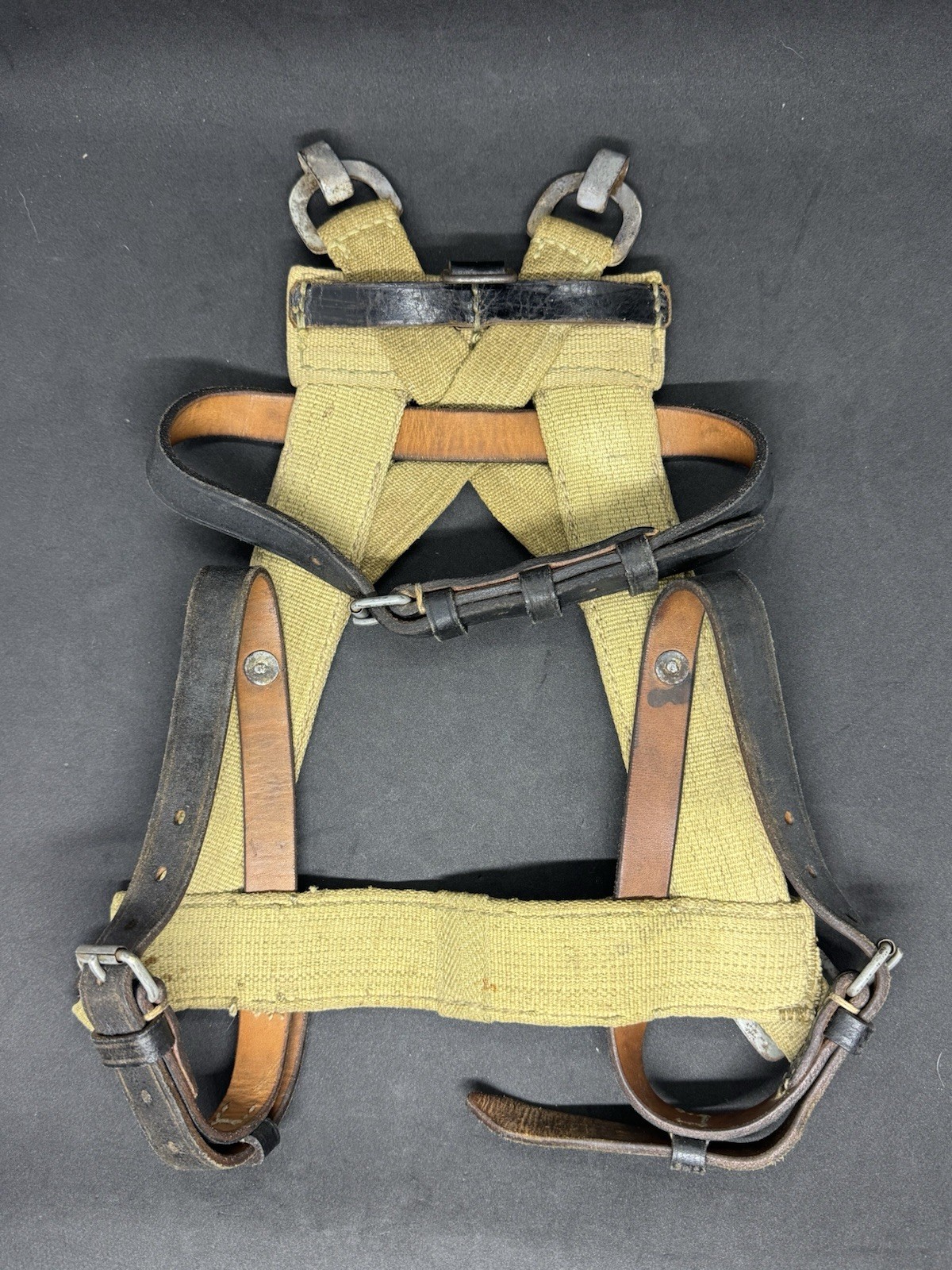 Original WWII German A-Frame Assault Pack Gefechtsgepäck Tan Web Leather Straps