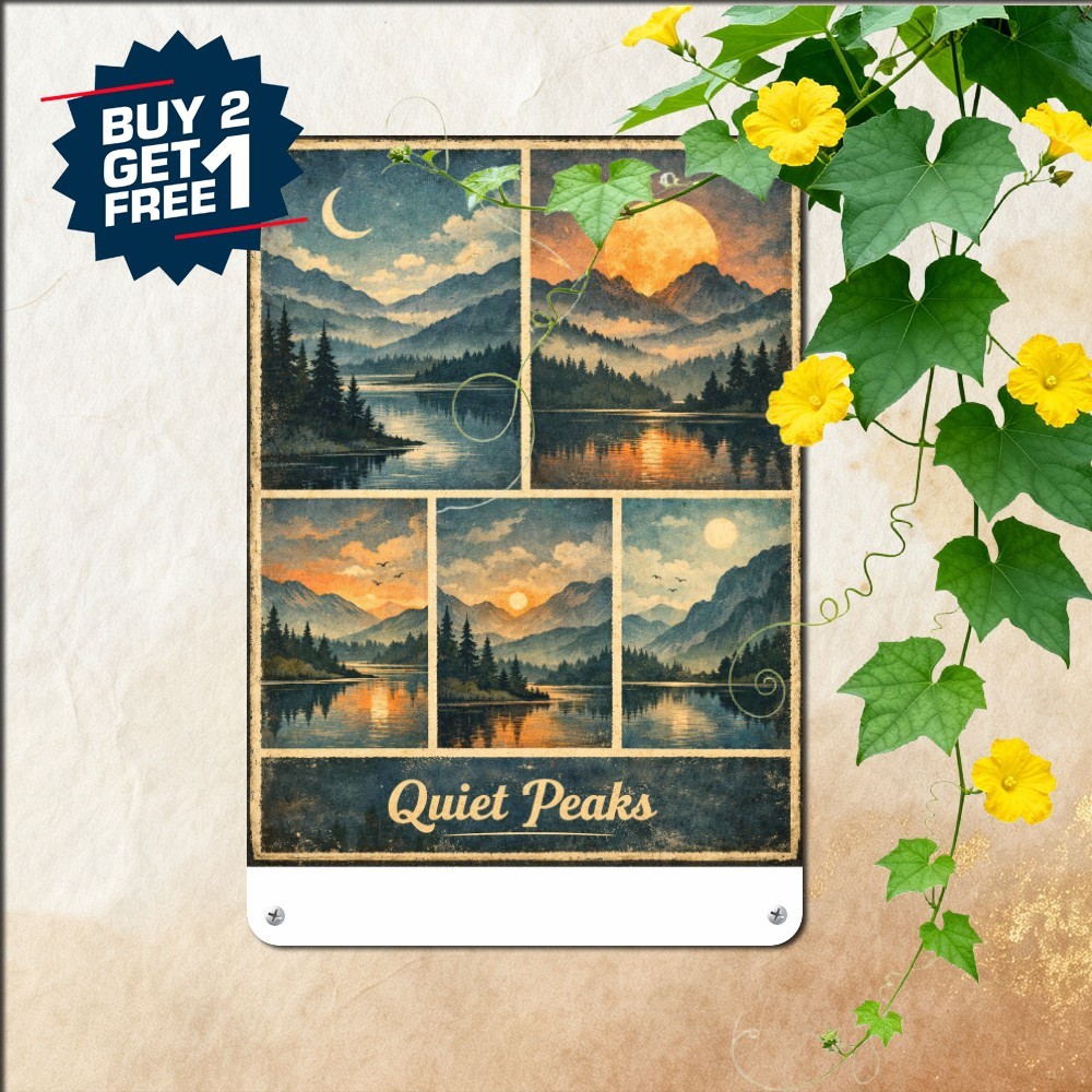 Moonlight Over Mountain Peaks Night Sky Wilderness Decor Plaque Metal Tin