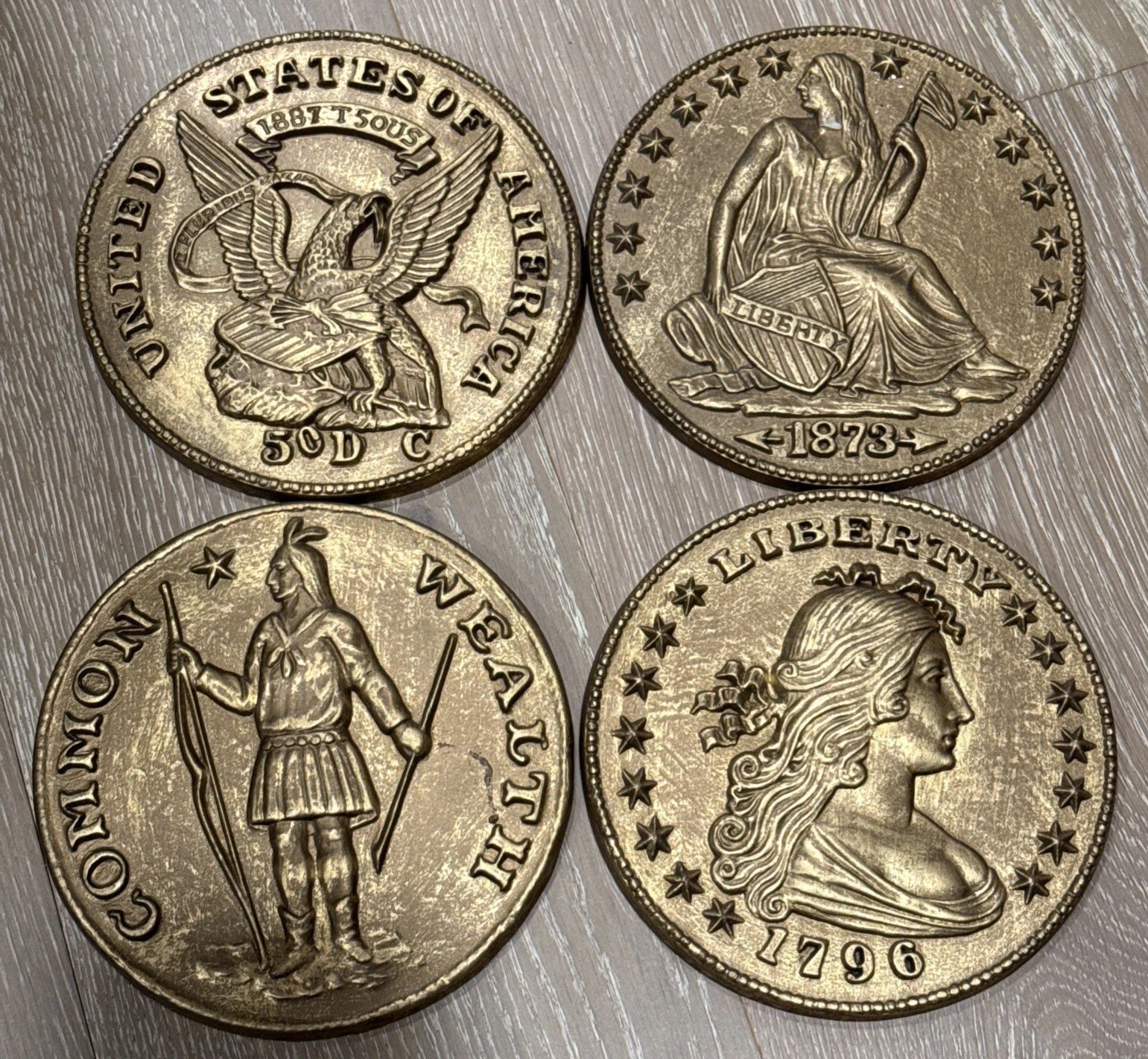 Vintage Burwood Products Set of 4 Large 7” Coin Wall Plaques Americana