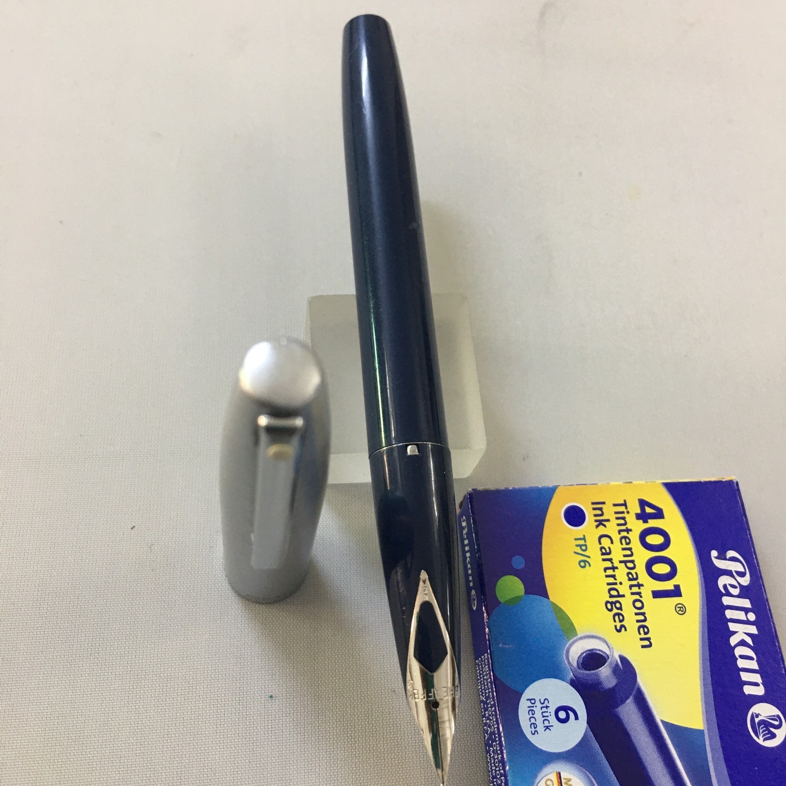 Sheaffer 440 Imperial Steel Dark Blue Steel Fine+NO converter+6 cart NEW USA