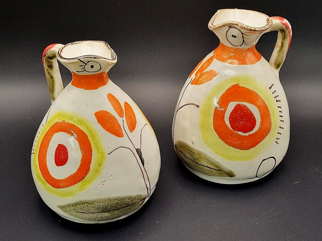Vintage Giovanni DESIMONE Oil & Vinegar CRUET Set Hand Painted (2 Pcs) MCM ITALY