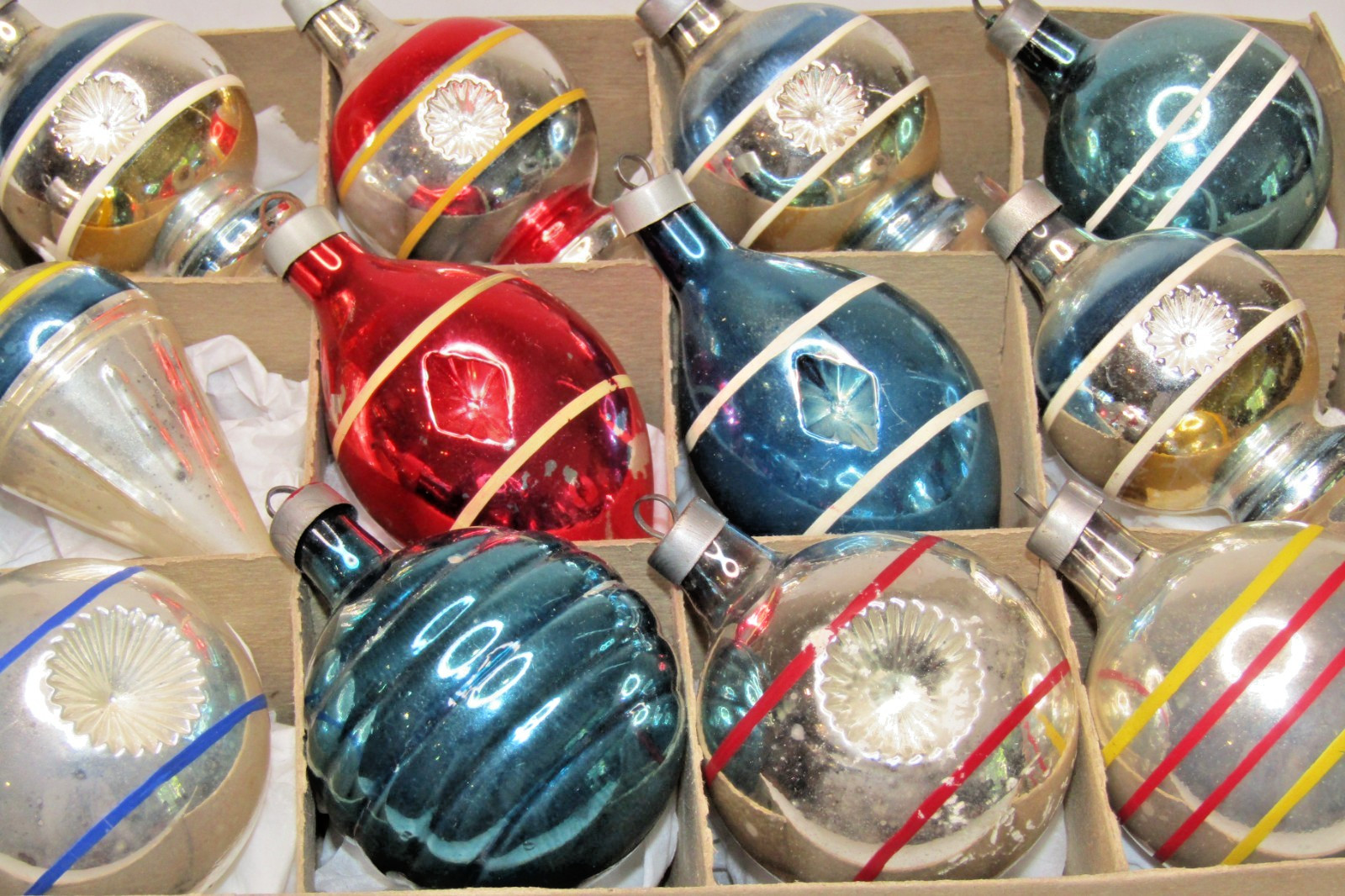 Lot VTG Glass Figural Indent Ribbed LANTERN DROP BALL Christmas Ornament Premier