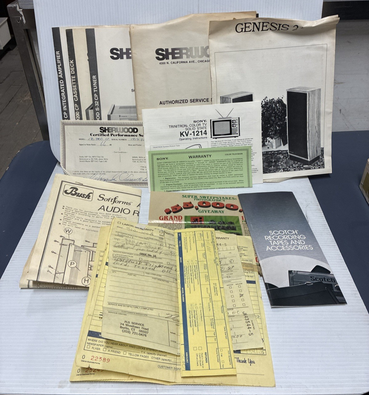 VTG Paper Ephemera Lot Sherwood Stereo Manuals, Other Manuals and Sales Receipts