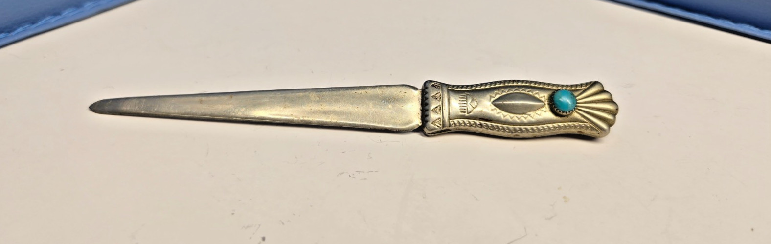 Vintage Early Southwest Turquoise/Malachite Nickel Silver Letter Opener