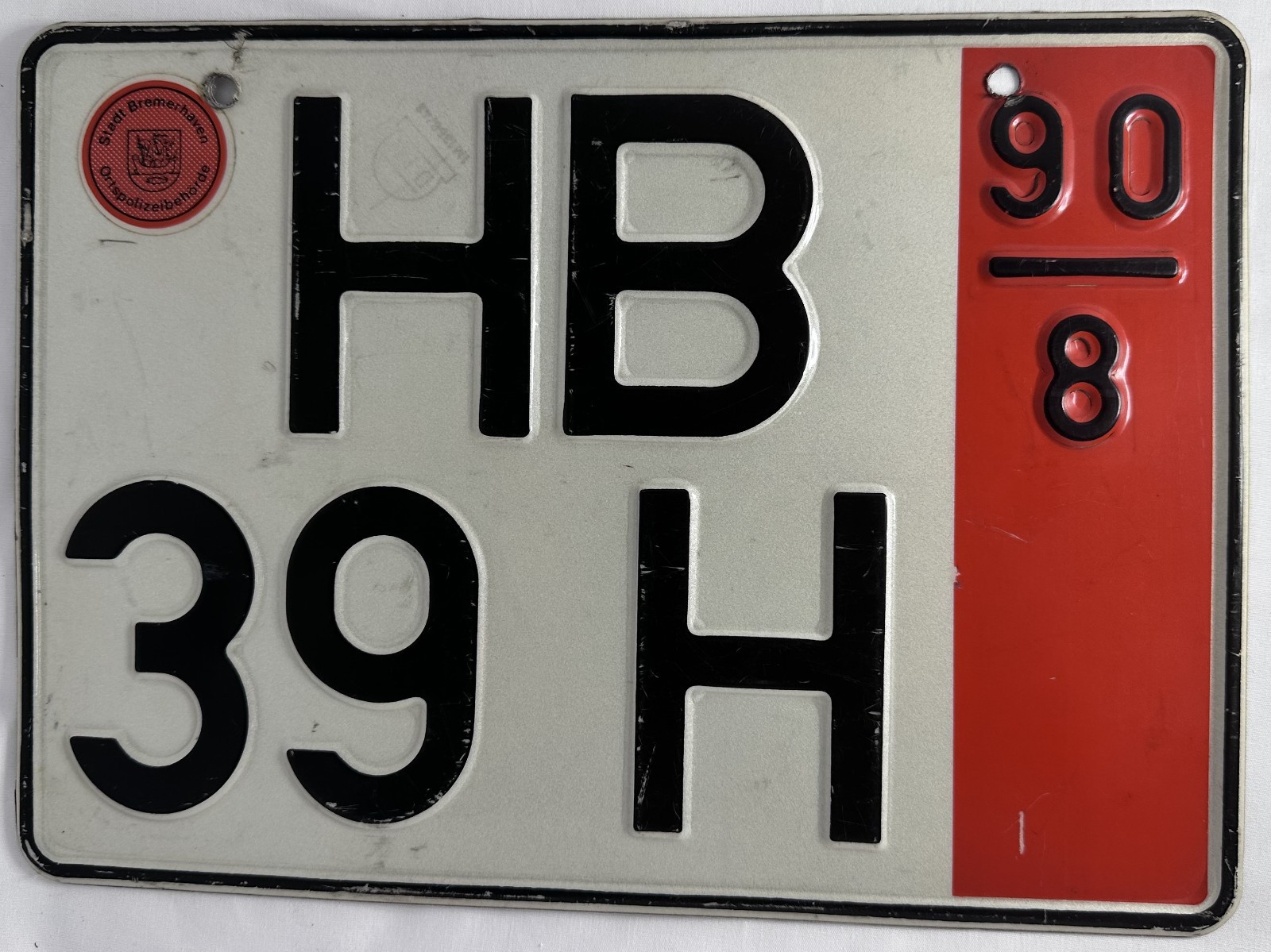 Vintage 1990 German License Plate Bremerhaven HB 39 H Germany Original