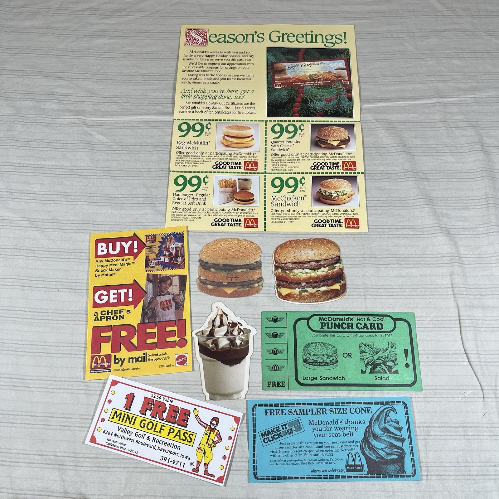 1980s  90s McDonald\'s Free Sundae Coupon Lot Punch Card Holiday Burger Shaped