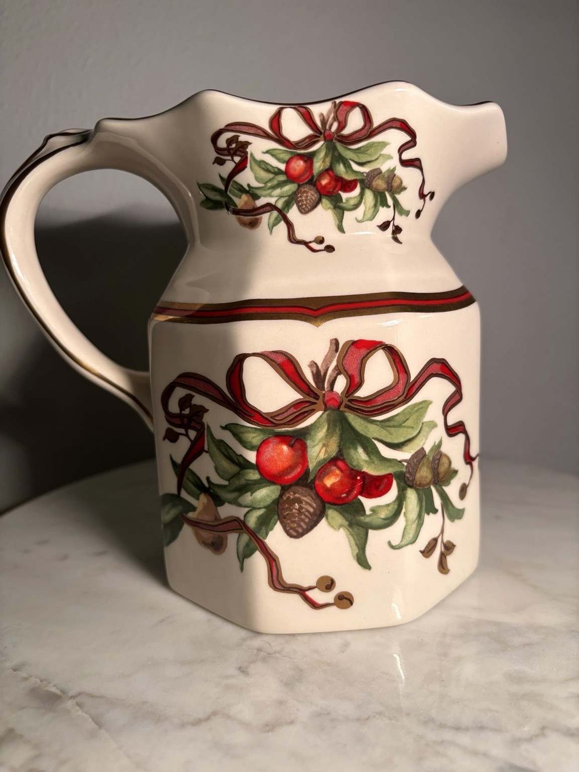 Vintage Tiffany & Co Garland Octagonal Christmas Pitcher Holiday Ribbon England