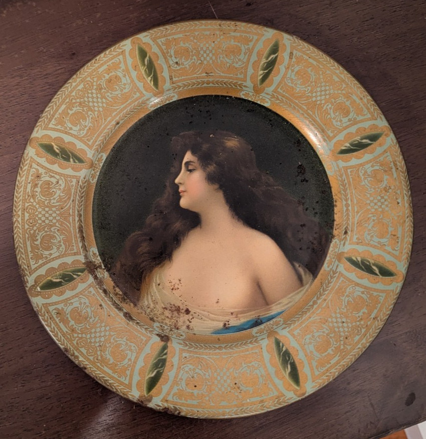 Antique 1905 Dresden Vienna Portrait “Maiden” Tin Lithograph Collection Plate