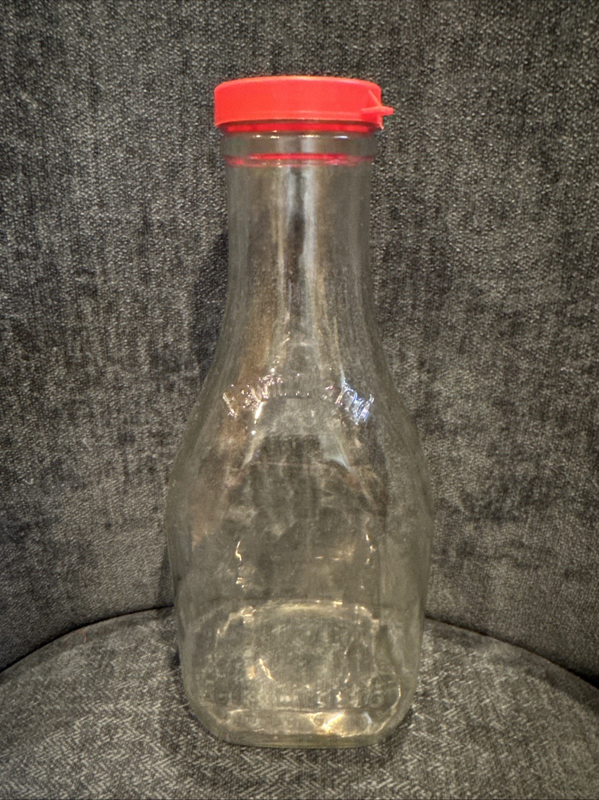 Vintage Farmland Glass Milk Bottle - Eggnog - Quart Size with Red Plastic Lid