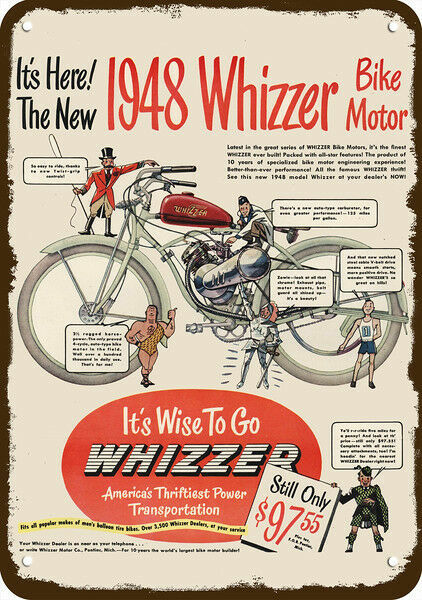 1948 WHIZZER MOTOR BIKE BICYCLE Vintage-Look-Edge DECORATIVE REPLICA METAL SIGN