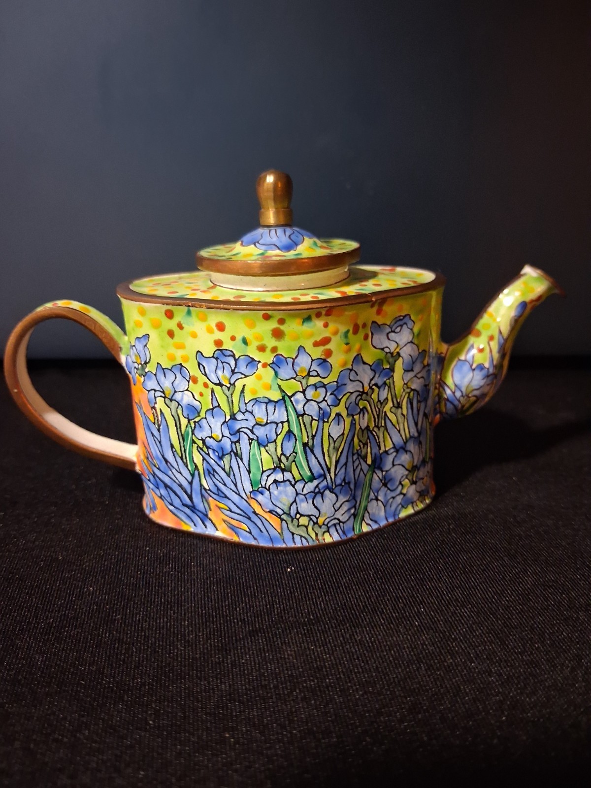 Vintage Kelvin Chen miniature enameled copper teapot 
