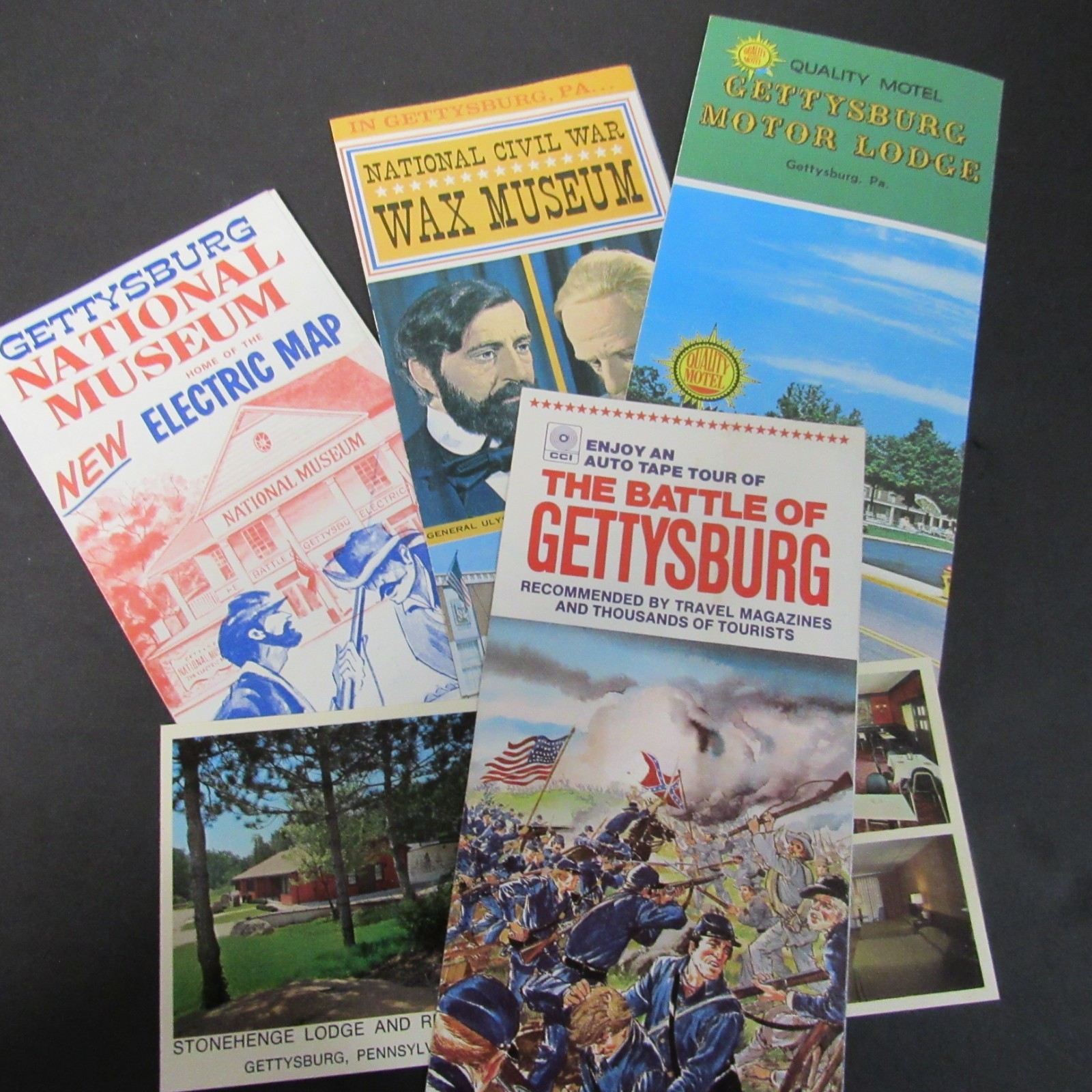 1970s Gettysburg Ephemera  - Electric Map, Battlefield, Wax Museum - 5 Items
