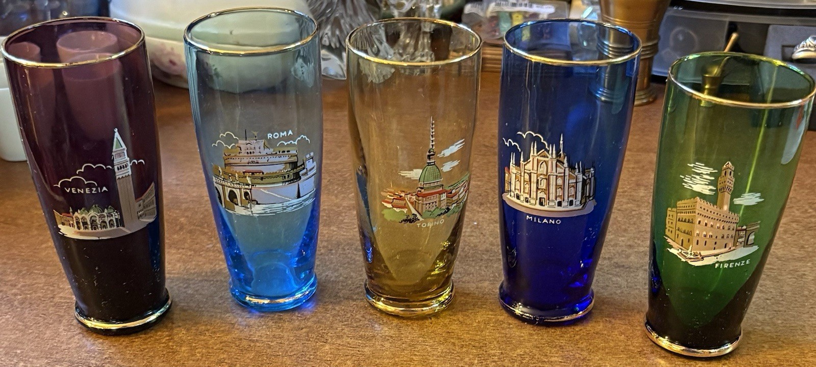 VINTAGE MCM Italian Souvenir Cordial/Shot Glasses SET 5 4.75-4.5 Inches Tall