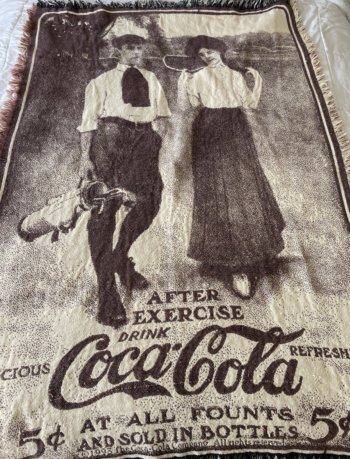 VTG Coca-Cola 1993 Tapestry Blanket “After Exercise Drink Coca-Cola” 62x42