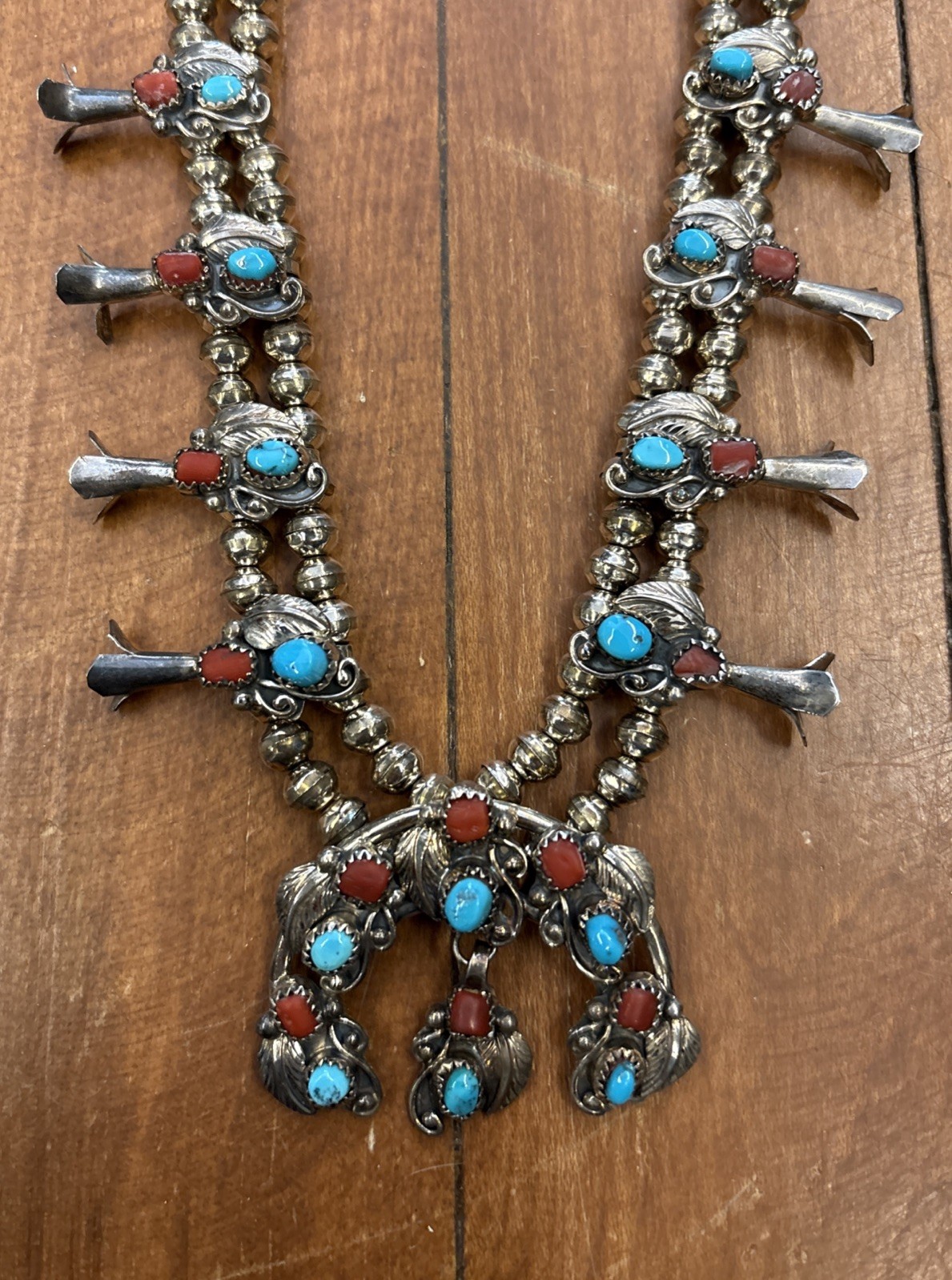 Vintage Native American Sterling Silver Necklace Navajo OLD PAWN Squash Blossom
