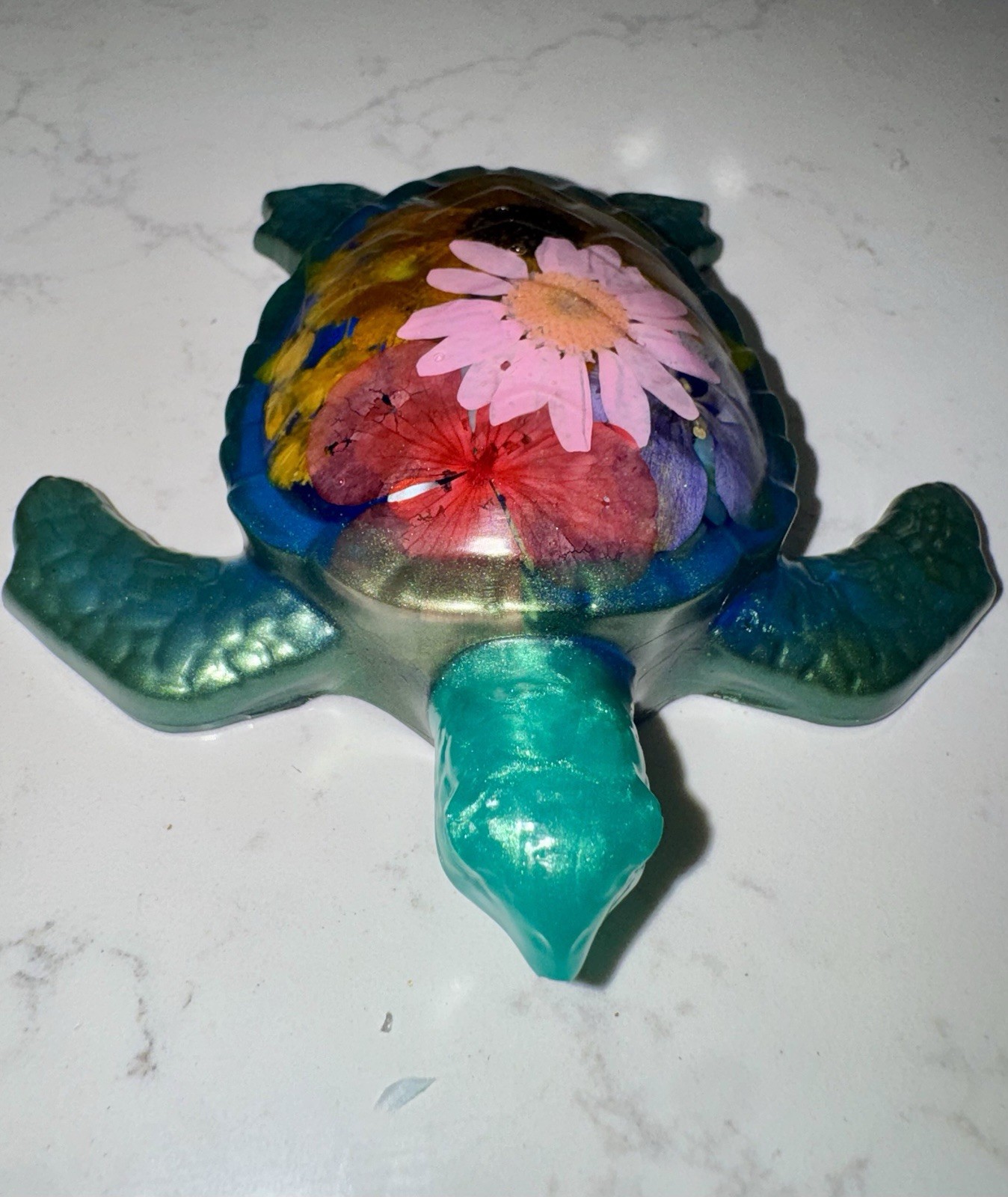 Floral Multicolor Resin Turtle Figurine Decorative Collectible