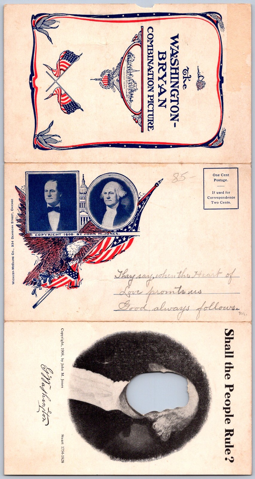 DS1/ Patriotic Postcard c1910 William Jennings Bryan Washington Face 6-Panel 124