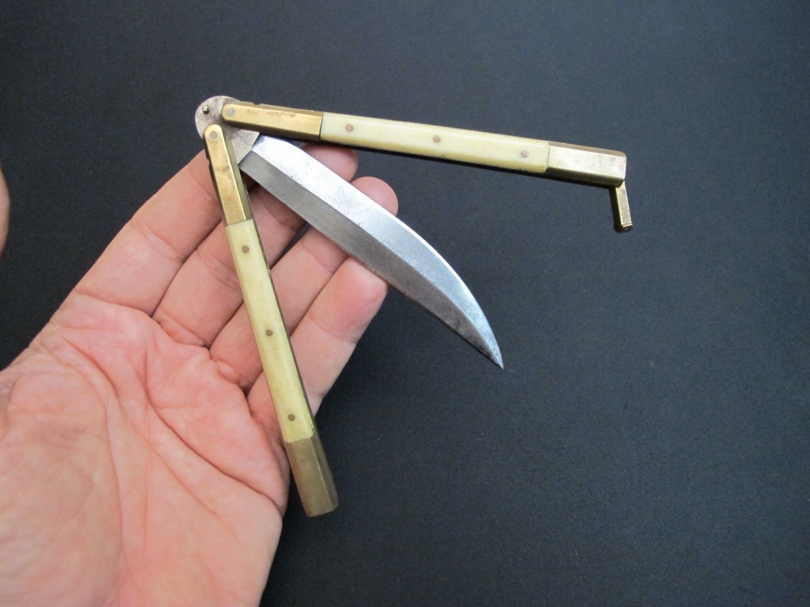 Vtg Brass/Bronze Traditional Folding Butterfly Antique/Rare Hunting Knife/Tool
