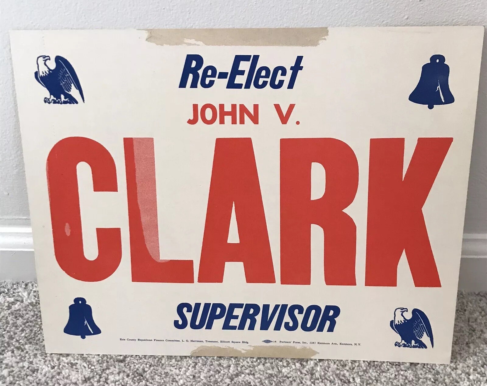 1950s vtg election Sign POSTER Tonawanda  Buffalo politics Supervisor 40s 50s