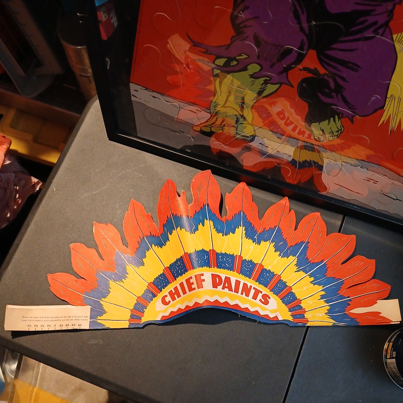 Vintage Original Chief Paints Indian Native American Head Dress Band Hat Sign