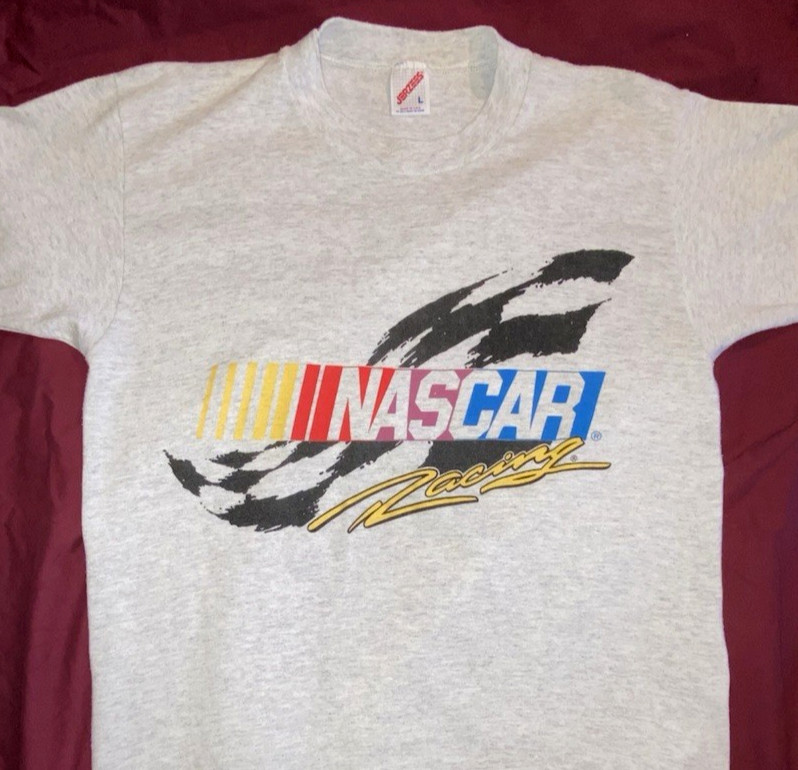 Vtg NASCAR RACING AP CHALLENGE T Shirt USA MADE SIngle Stitch MEN'S L SLIM 80s