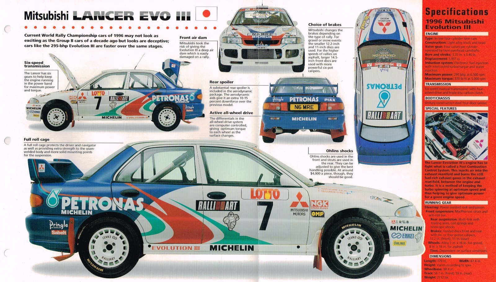1995/1996 MITSUBISHI LANCER EVO III SPEC SHEET/Brochure
