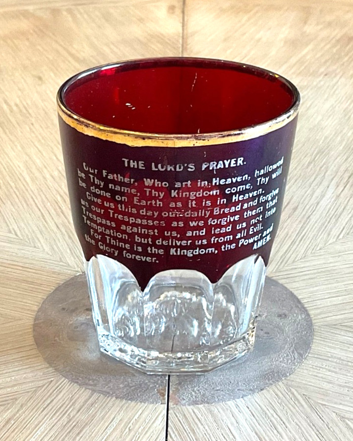 Antique EAPG Ruby Flash Glass Tumbler Lord\'s Prayer US Glass Gibson Girl Base