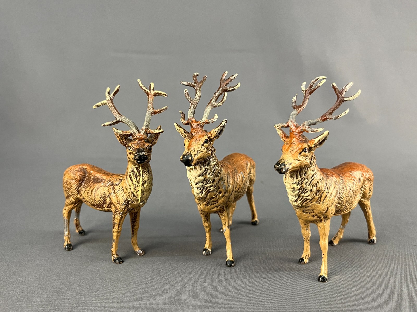 3 Vtg Cast Metal/Lead Stag Reindeer Buck German Figurine German Putz Toy