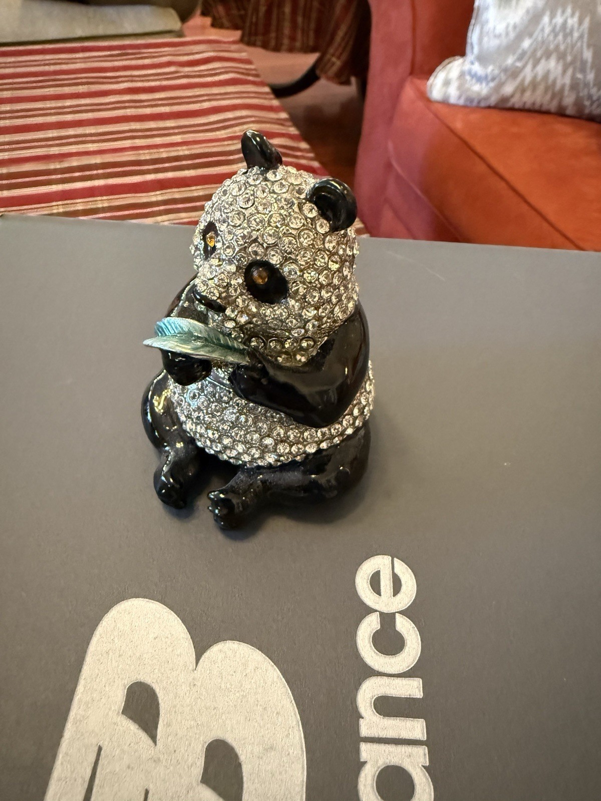 Bejeweled Panda With Leaf Trinket With Mini Panda Necklace